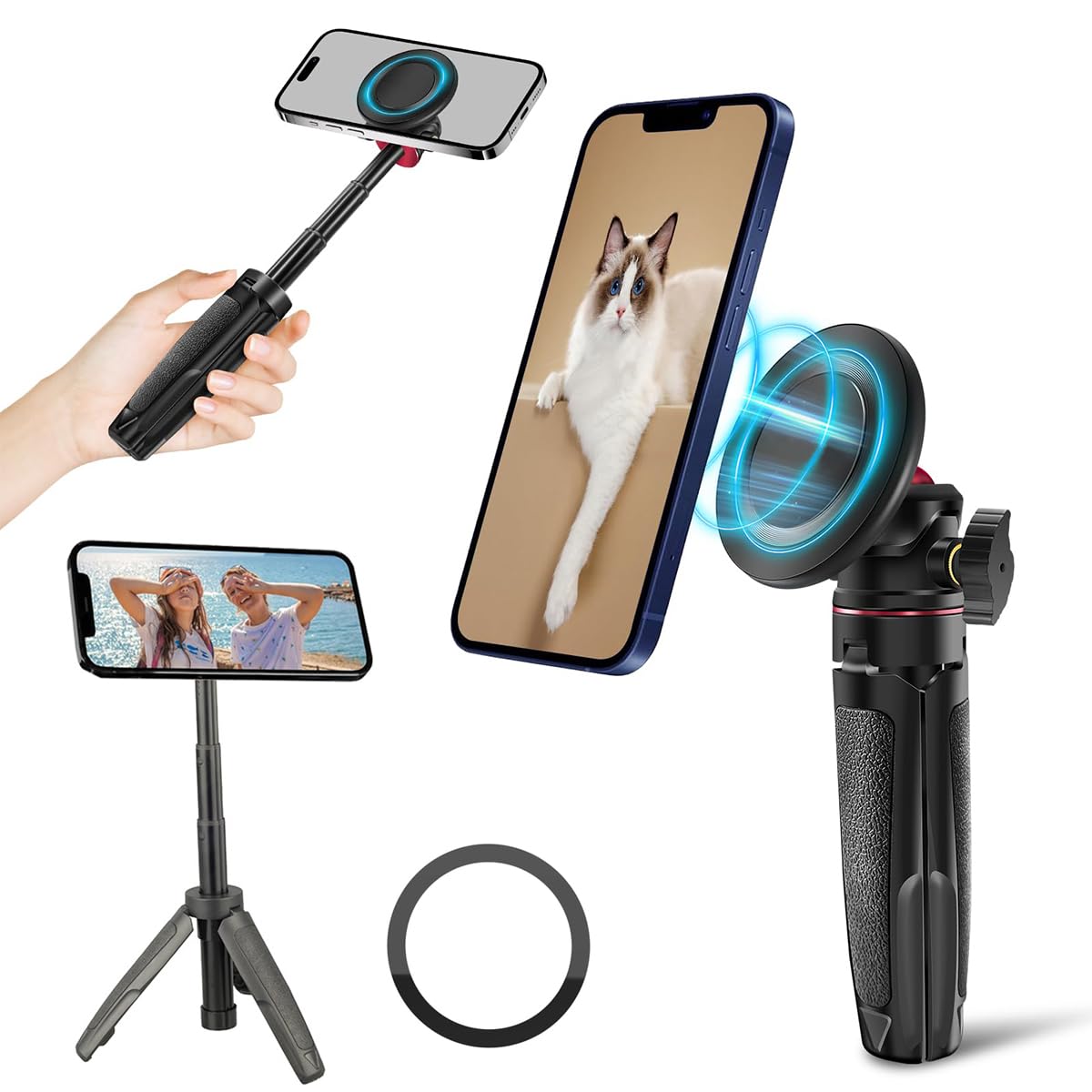 ZORBES Magnetic Cell Phone Tripod Support MagSafe Retractable Phone Tripod Holder Portable Travel Cell Phone Tripod 360 Degree Adjustable Phone Tripod for Filming, Livestream ZORBES Magnetic Cell Phone Tripod Support MagSafe Retractable Phone Tripod Holder Portable Travel Cell Phone Tripod 360 Degree Adjustable Phone Tripod for Filming, Livestream